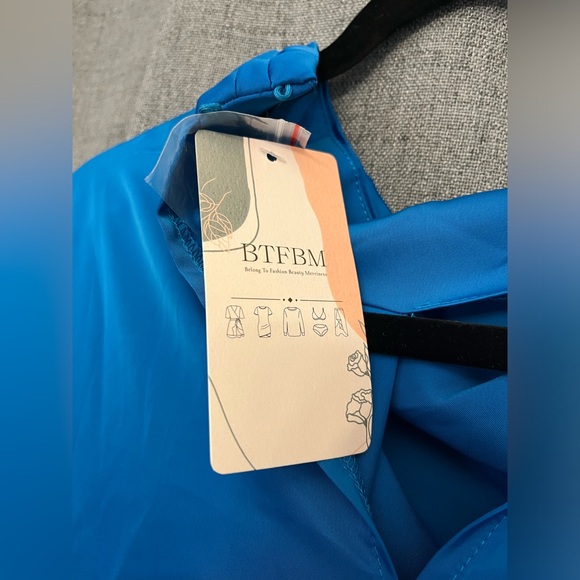 BTFBM Women's Long Sleeve Satin Mock Neck Ruched Tie Waist Large - Picture 8 of 8